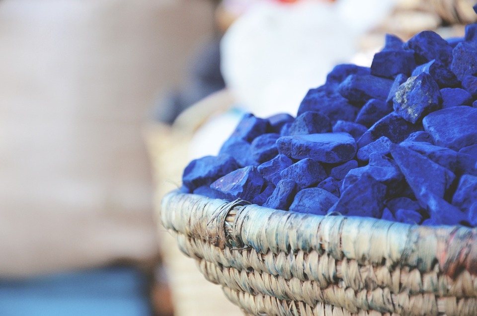 Basket of blue fabric